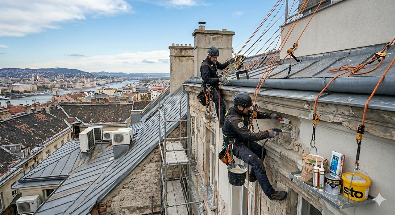 Homlokzat felújítás, tisztítás és festés állványozás nélkül